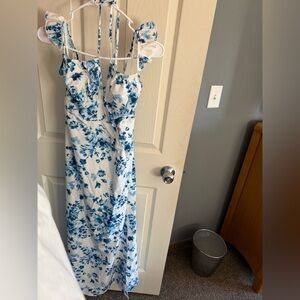 SHEIN White Maxi Dress with Blue Floral Print